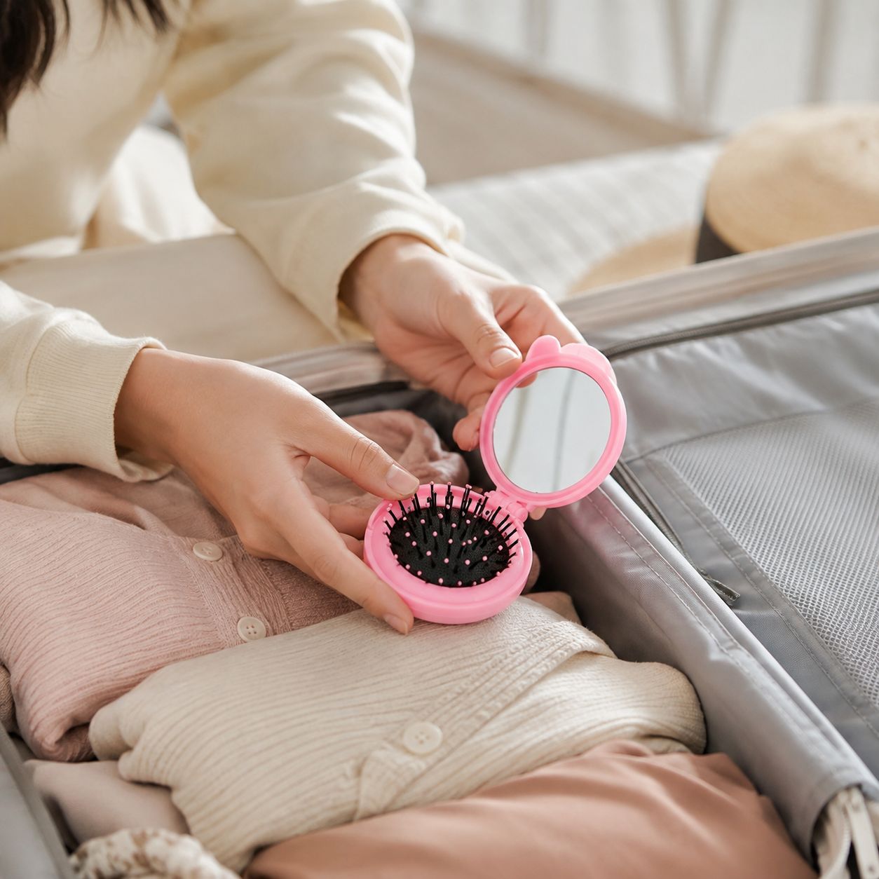 Miroir de Poche Pliable - Brosse & Design Kawaii