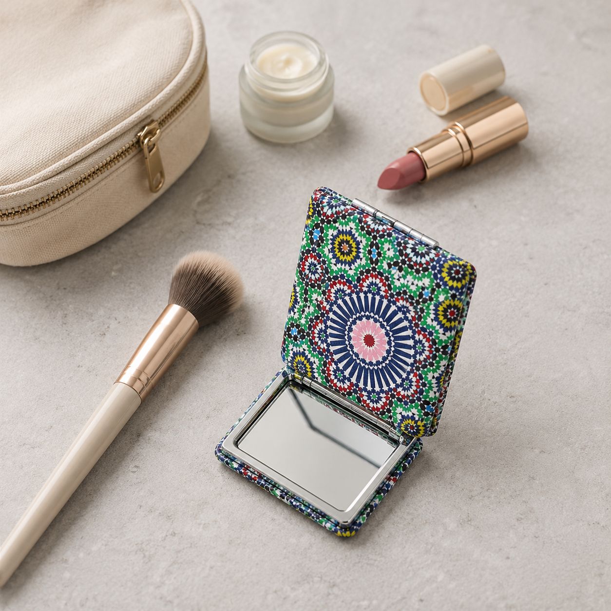 Miroir de poche bohème - Motif Ethnique Pliable Chic