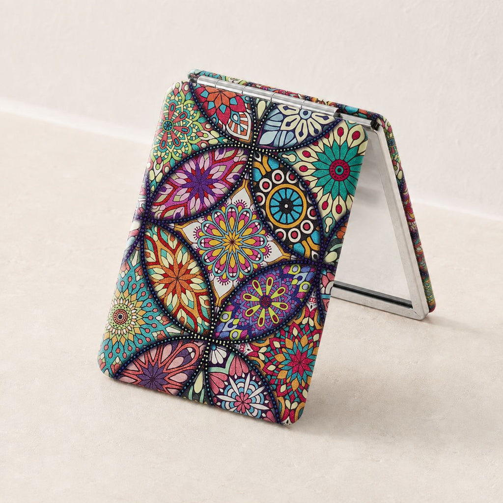Miroir de poche bohème - Motif Fleuri Double Face Pliable