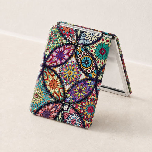Miroir de poche bohème - Motif Fleuri Double Face Pliable
