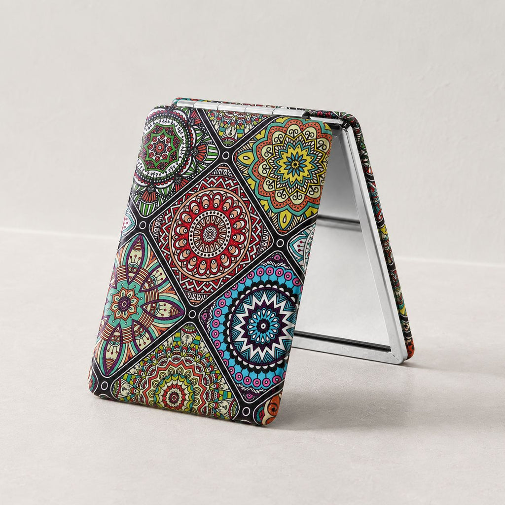 Miroir de poche bohème - Motif Fleuri Double Face Pliable