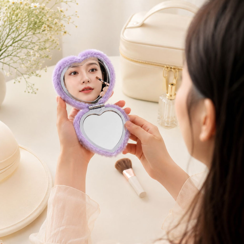 Miroir de poche cœur - Fourrure Double Face Voyage