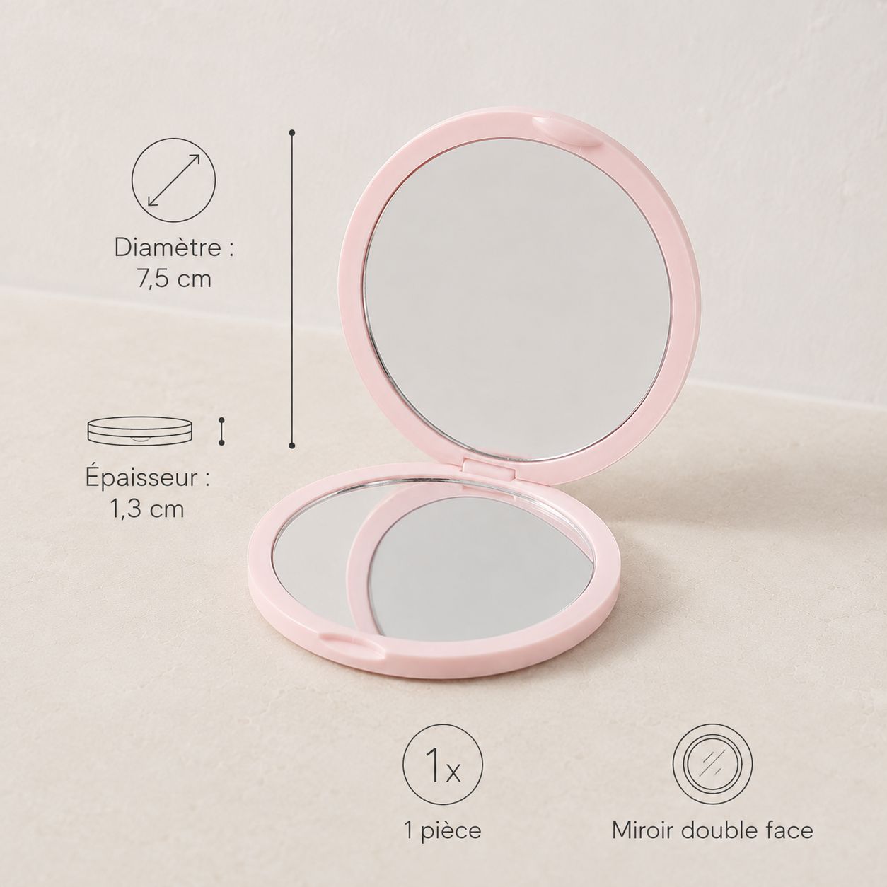 Miroir de poche rond - Compact Double Face Mignon