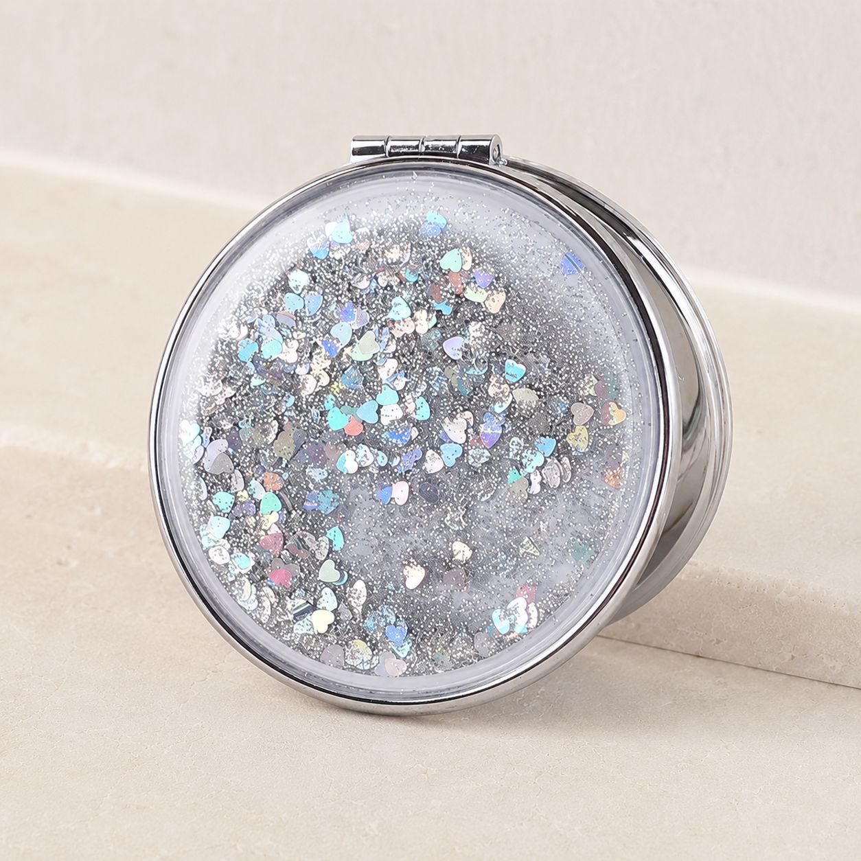 Miroir de poche rond - Paillette Zoom Voyage Pratique