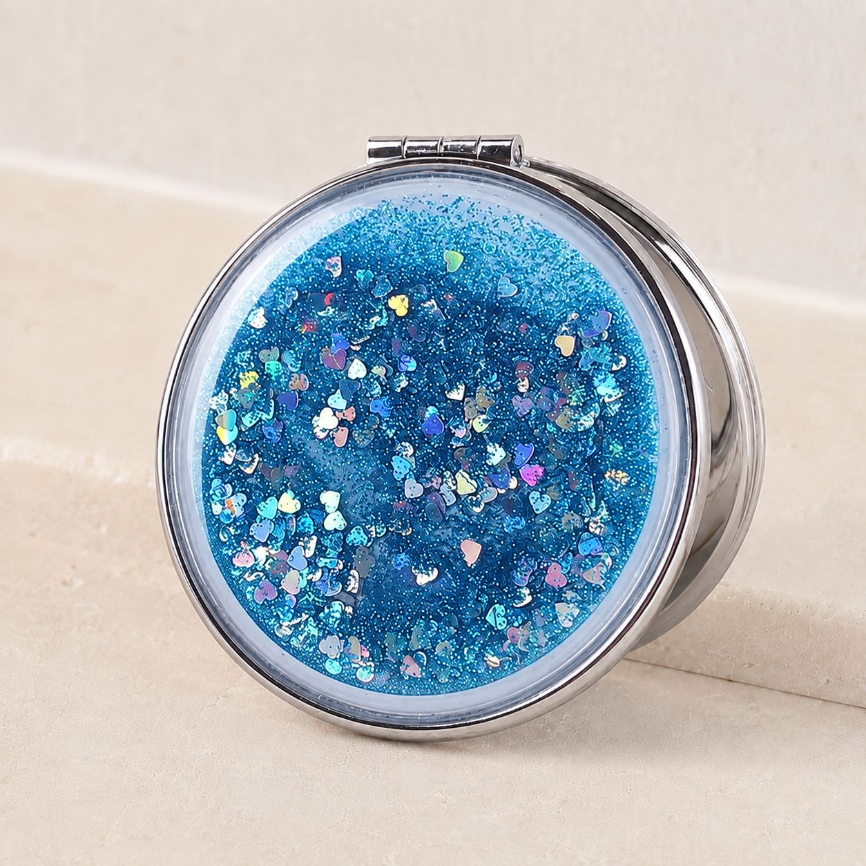 Miroir de poche rond - Paillette Zoom Voyage Pratique