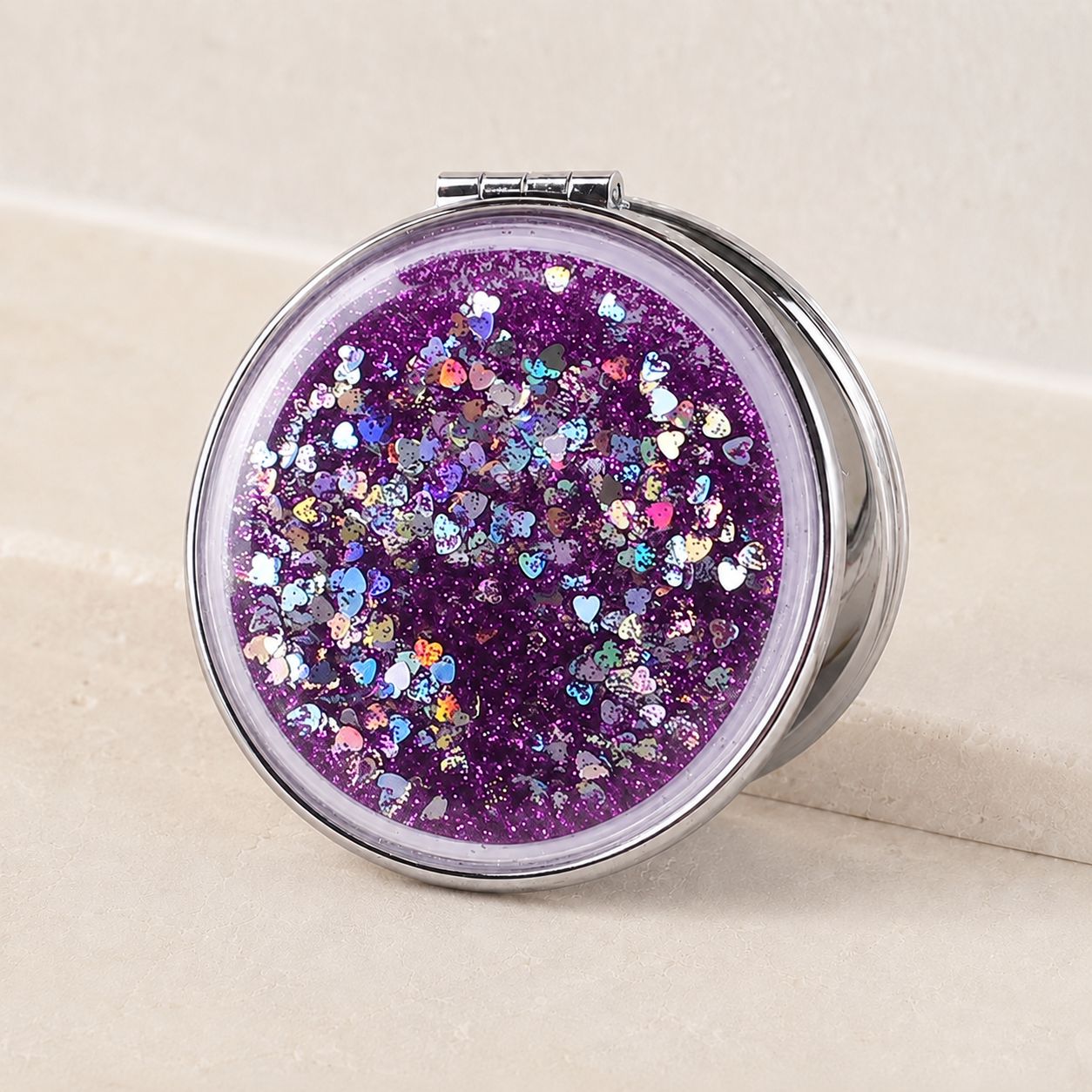 Miroir de poche rond - Paillette Zoom Voyage Pratique