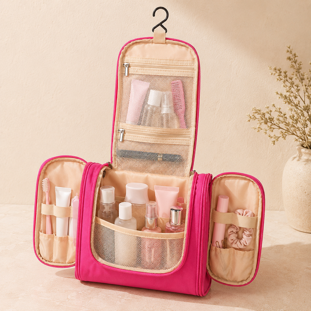Trousse de toilette pliable à suspendre - 2 en 1 Pratique