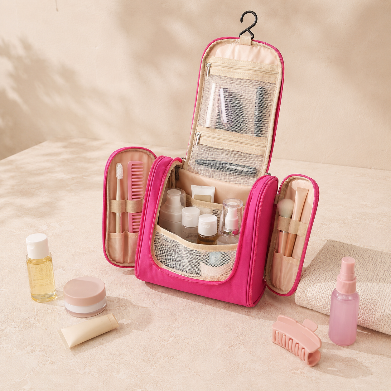 Trousse de toilette pliable à suspendre - 2 en 1 Pratique