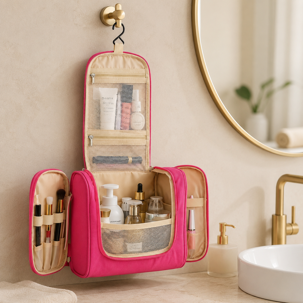 Trousse de toilette pliable à suspendre - 2 en 1 Pratique