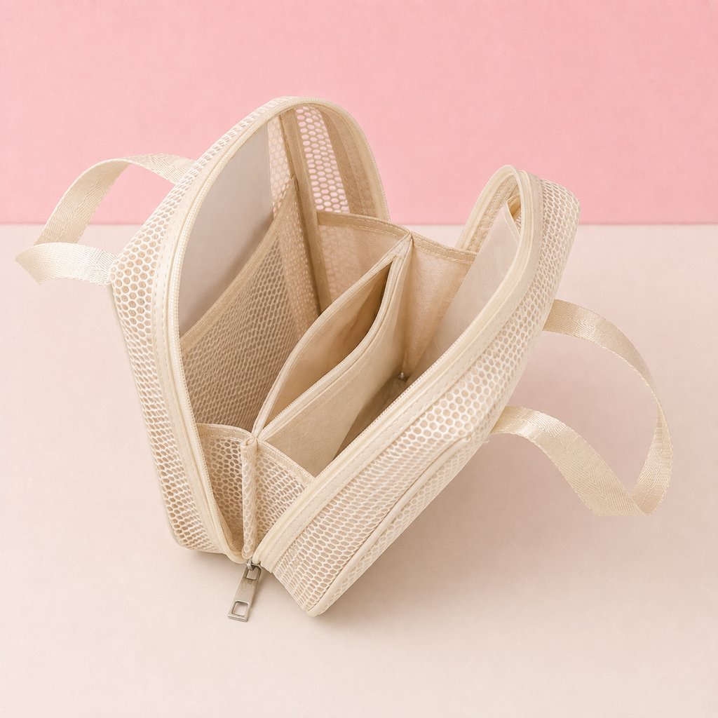 Trousse de maquillage - Organiseur en maille avec poignée