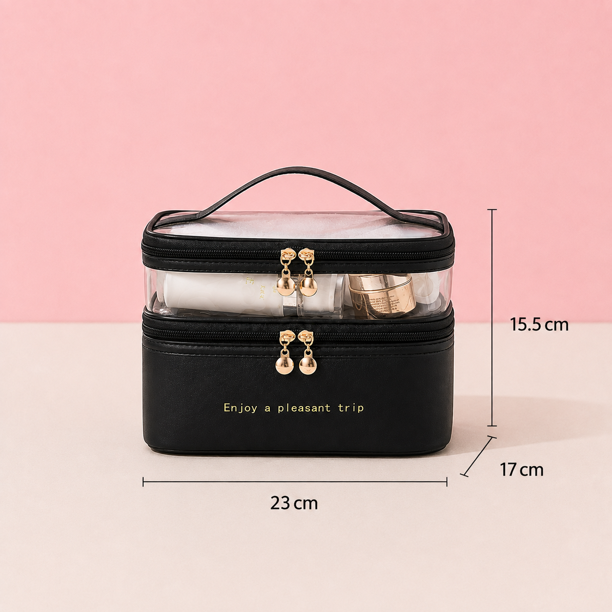 Trousse de maquillage double niveau - Rangement chic et spacieux