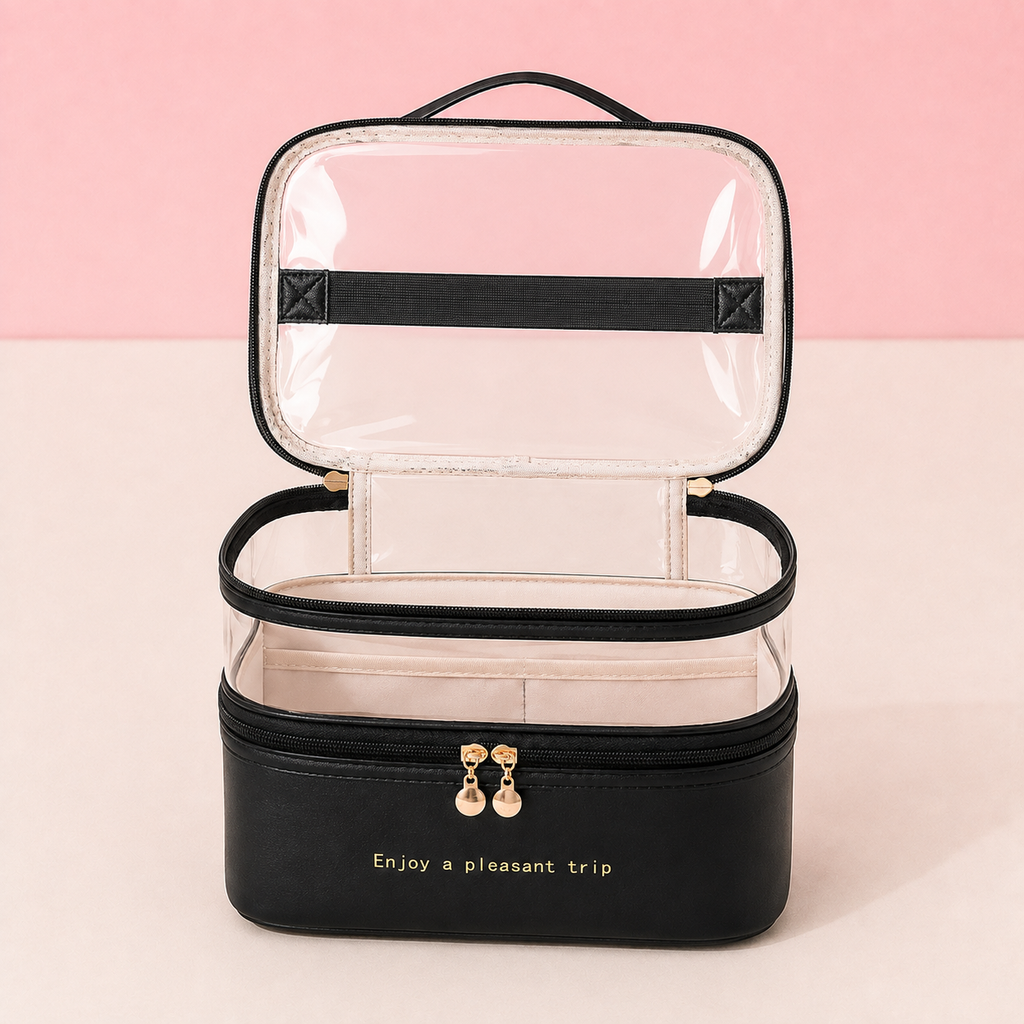 Trousse de maquillage double niveau - Rangement chic et spacieux