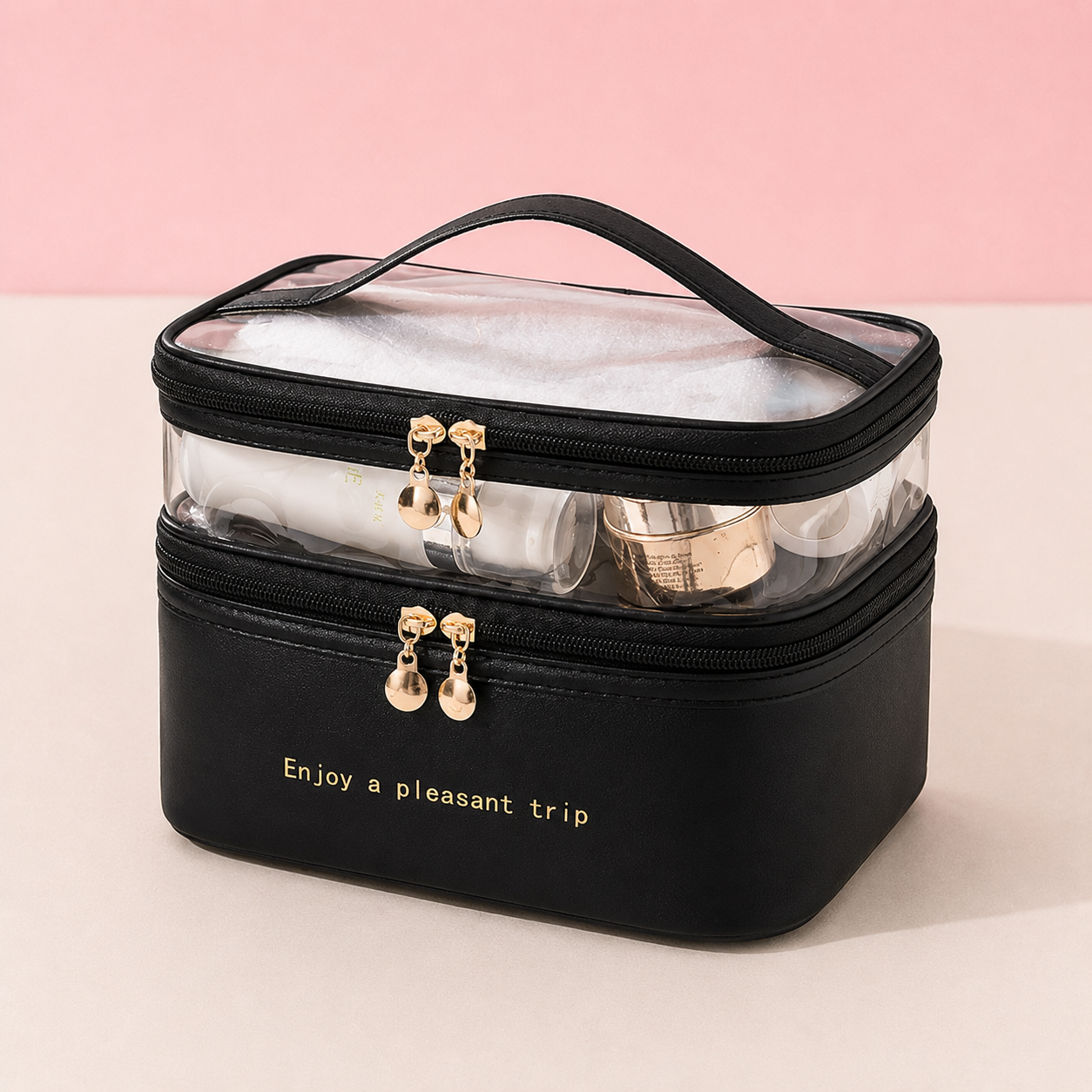Trousse de maquillage double niveau - Rangement chic et spacieux