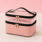 Trousse de maquillage double niveau - Rangement chic et spacieux