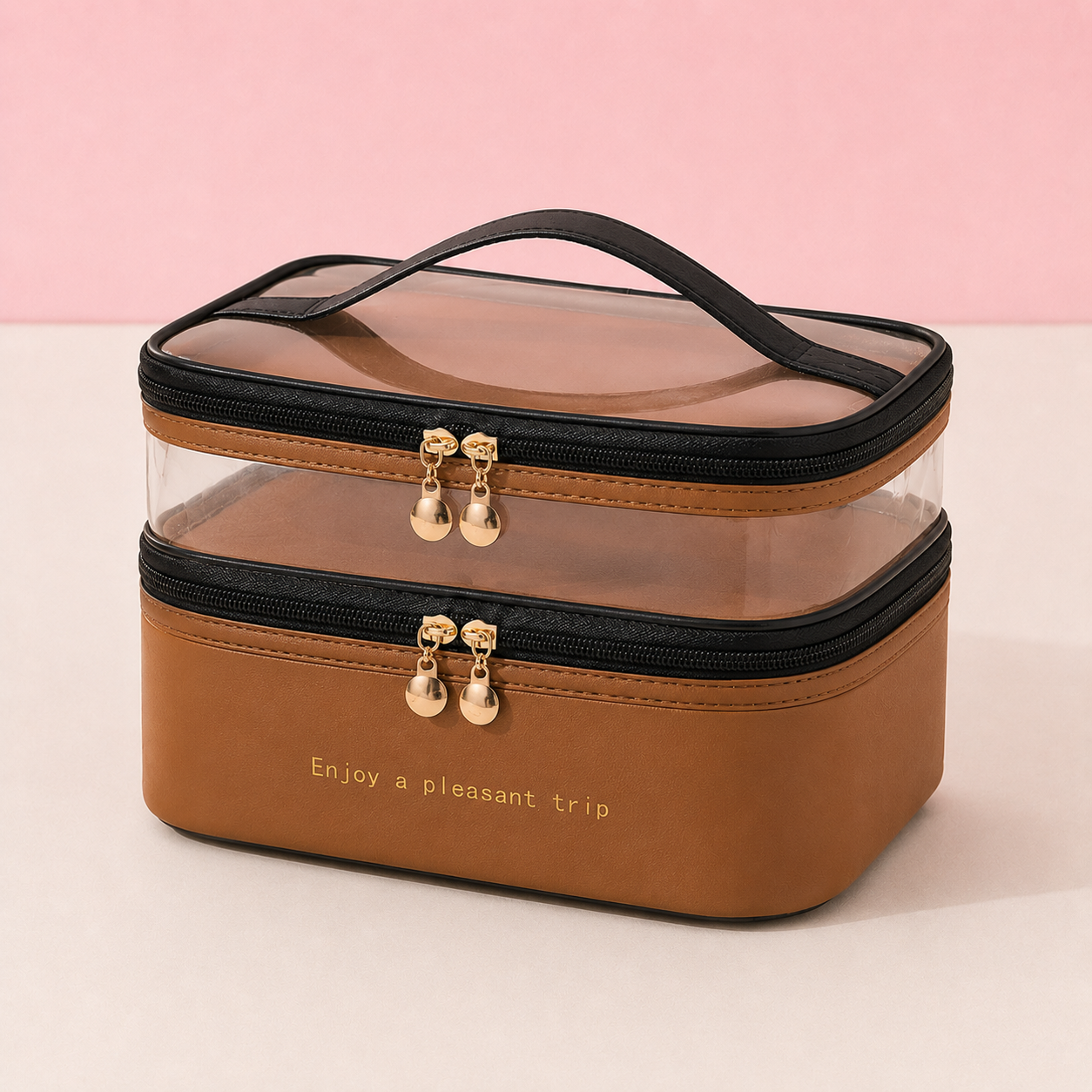 Trousse de maquillage double niveau - Rangement chic et spacieux