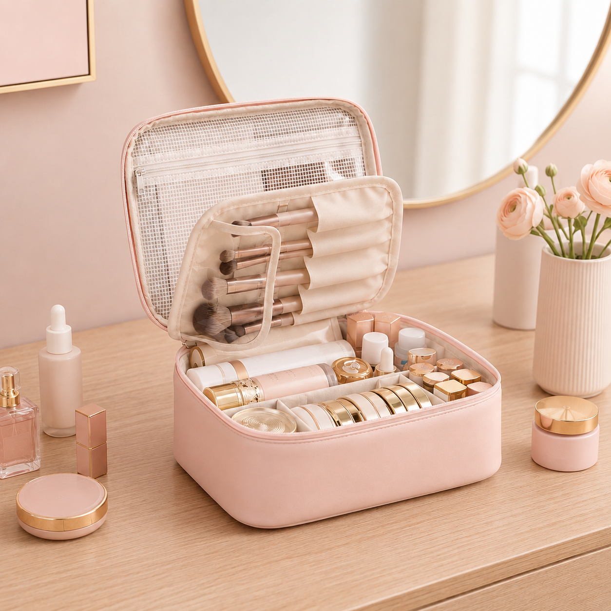 Trousse de maquillage modulable - Rangement net et spacieux